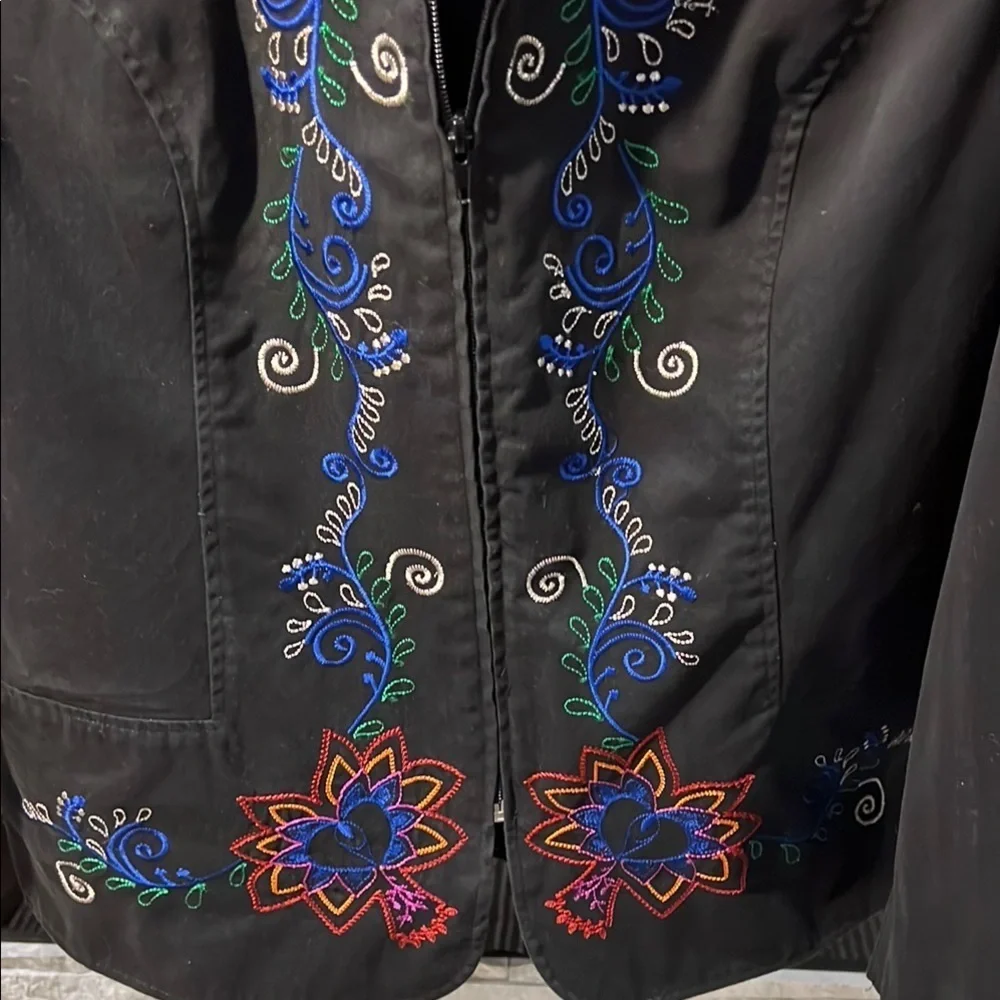 Koret cotton blend Black and Red Floral Embroidered Blazer size Large - Picture 7 of 9